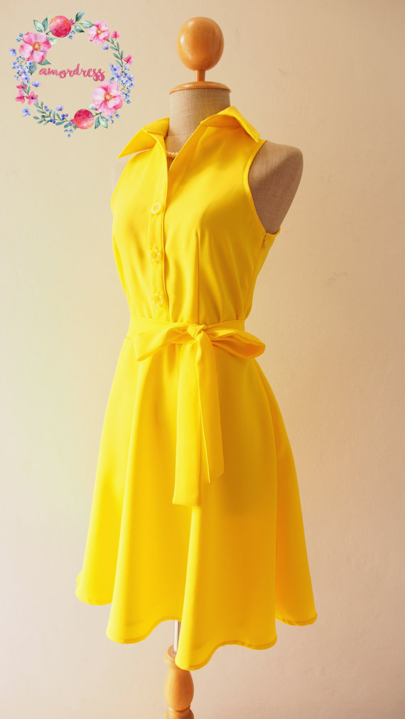 Short light yellow dresses casual